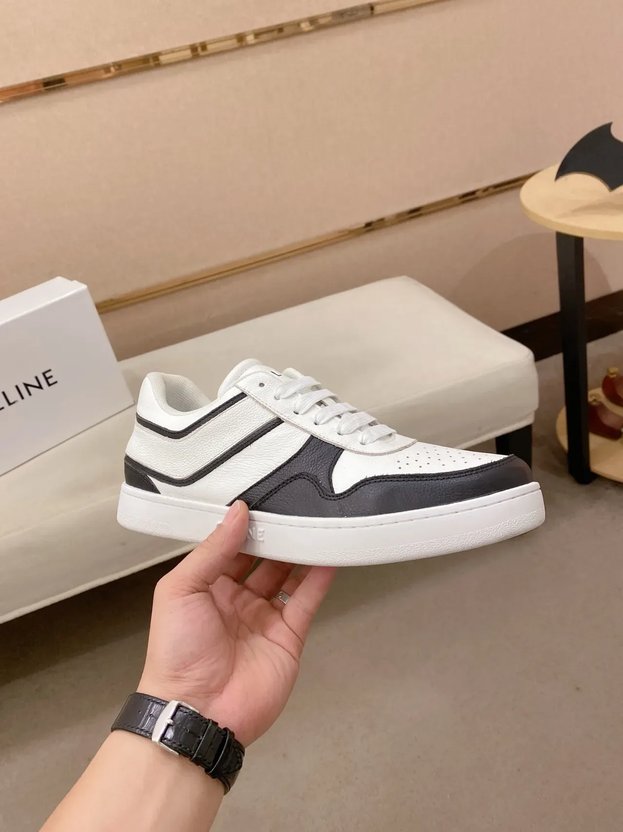 Celine CT-01 White and Black Leather Lifestyle Sneakers 5