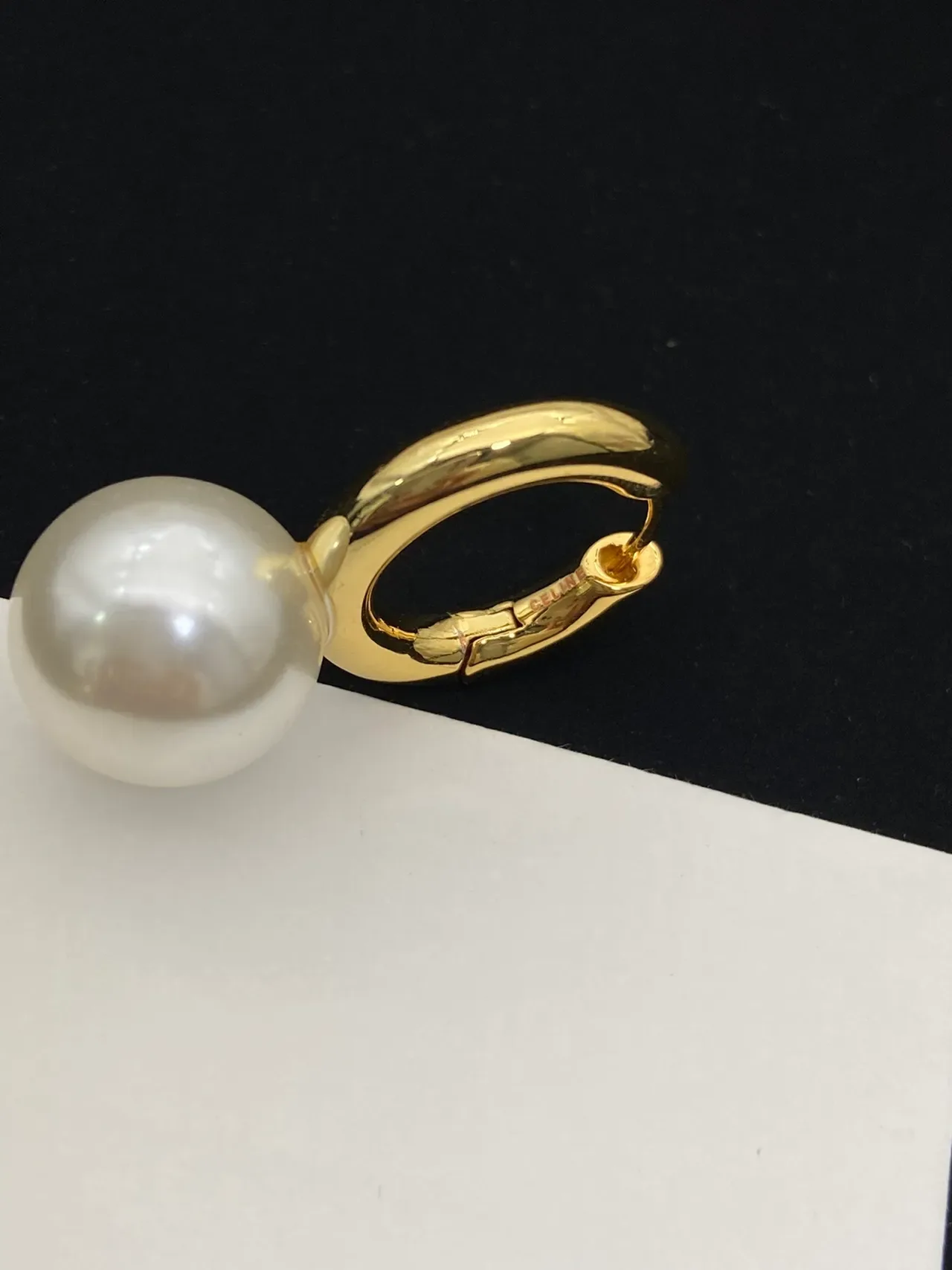 Celine Gold-Tone Pearl Hoop Earrings 2