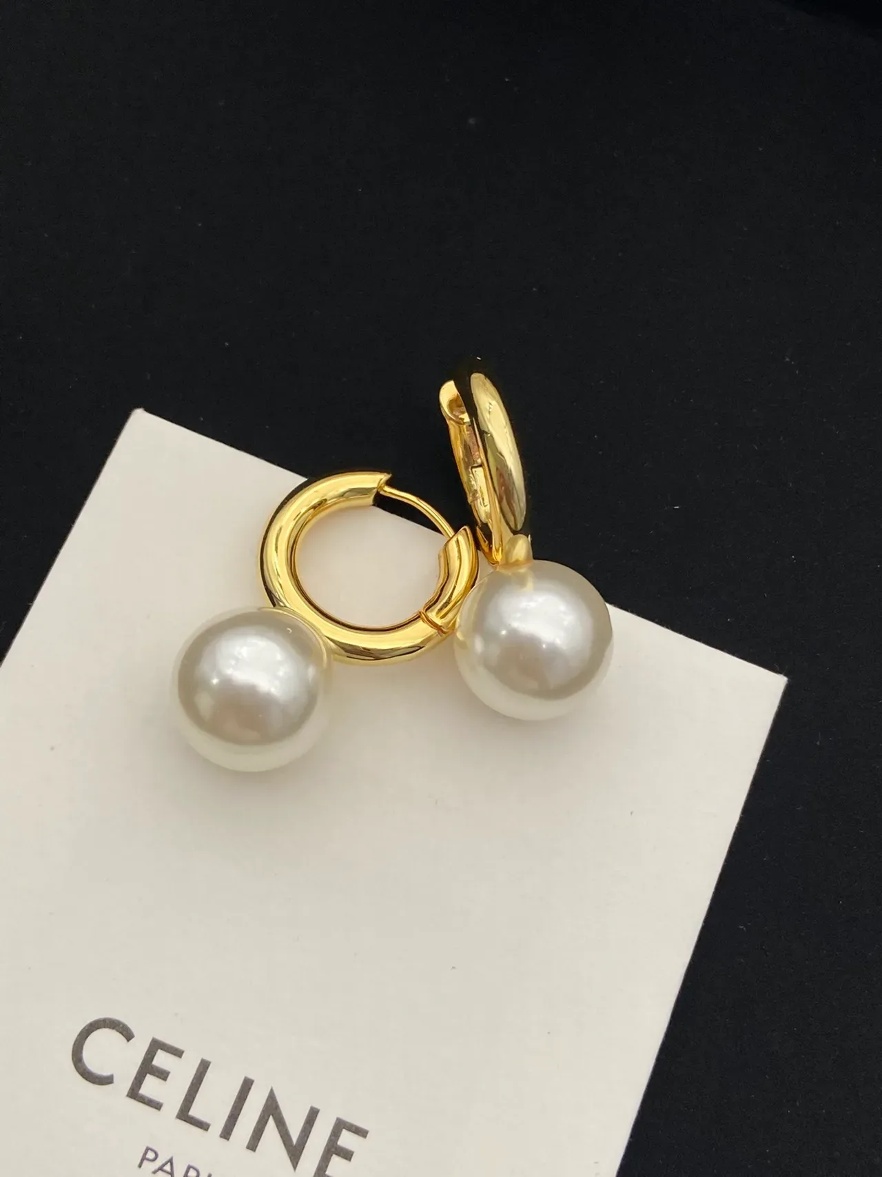 Celine Gold-Tone Pearl Hoop Earrings 3