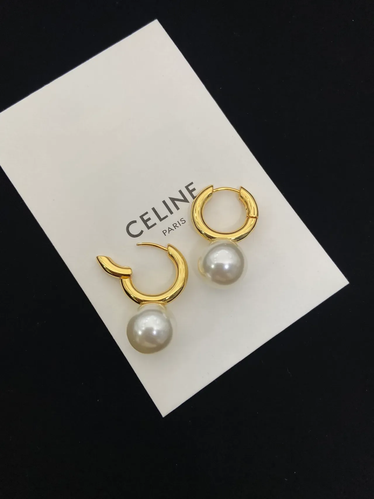 Celine Gold-Tone Pearl Hoop Earrings 4