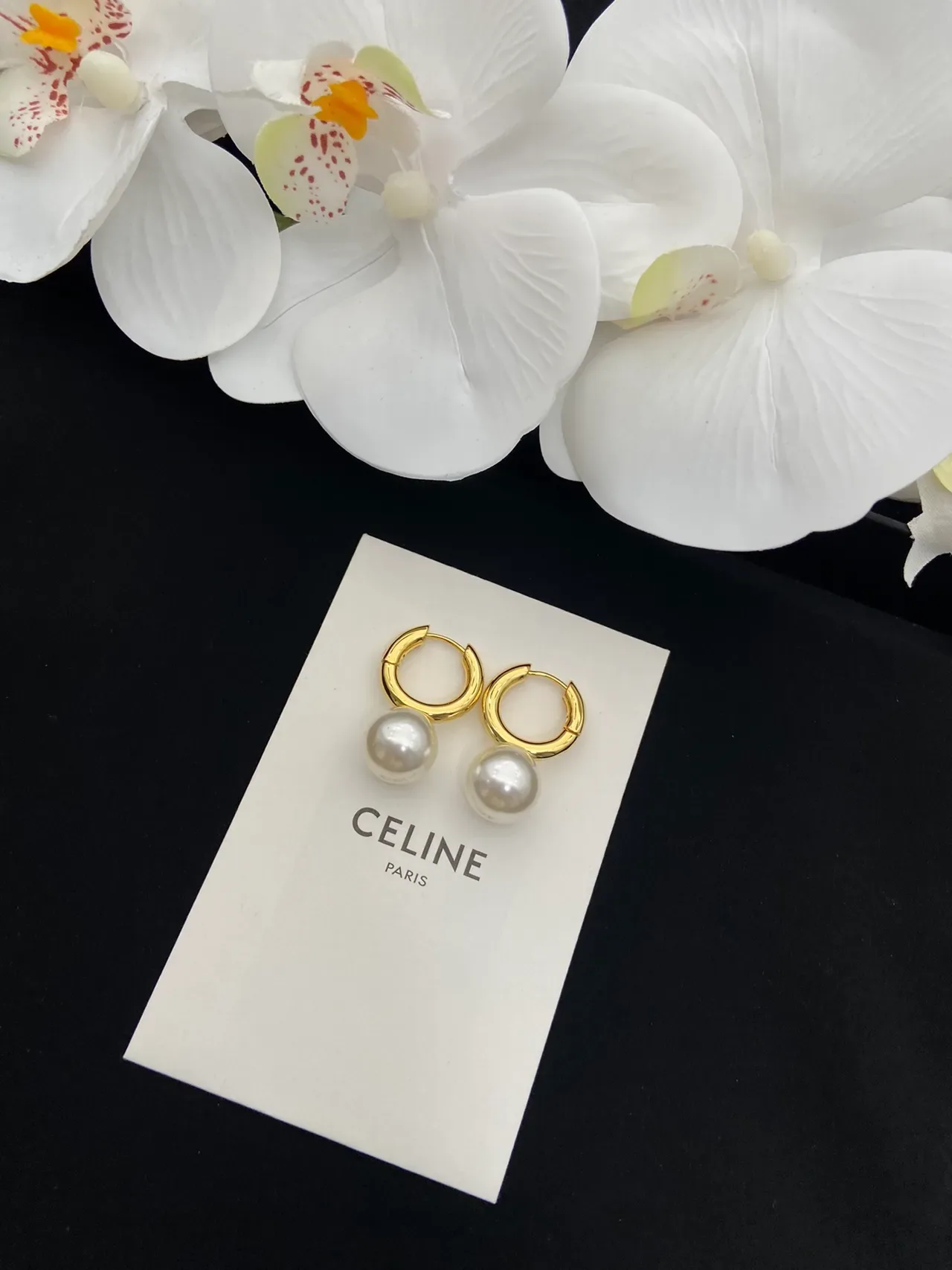 Celine Gold-Tone Pearl Hoop Earrings 6