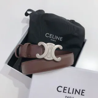 Celine Triomphe Brown Silver Interlocking Double-C Buckle Smooth Leather Belt