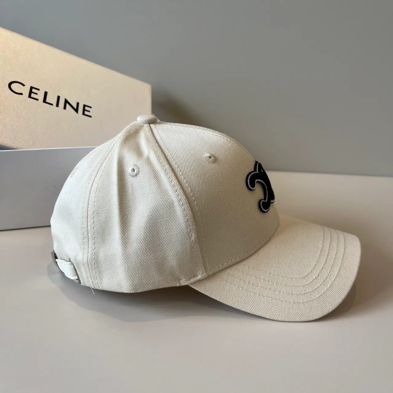Celine Triomphe Embroidered Off-White Baseball Cap 5