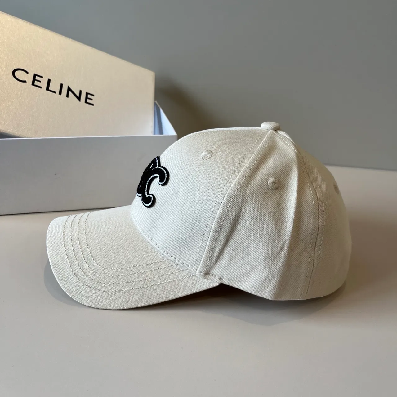 Celine Triomphe Embroidered Off-White Baseball Cap 6