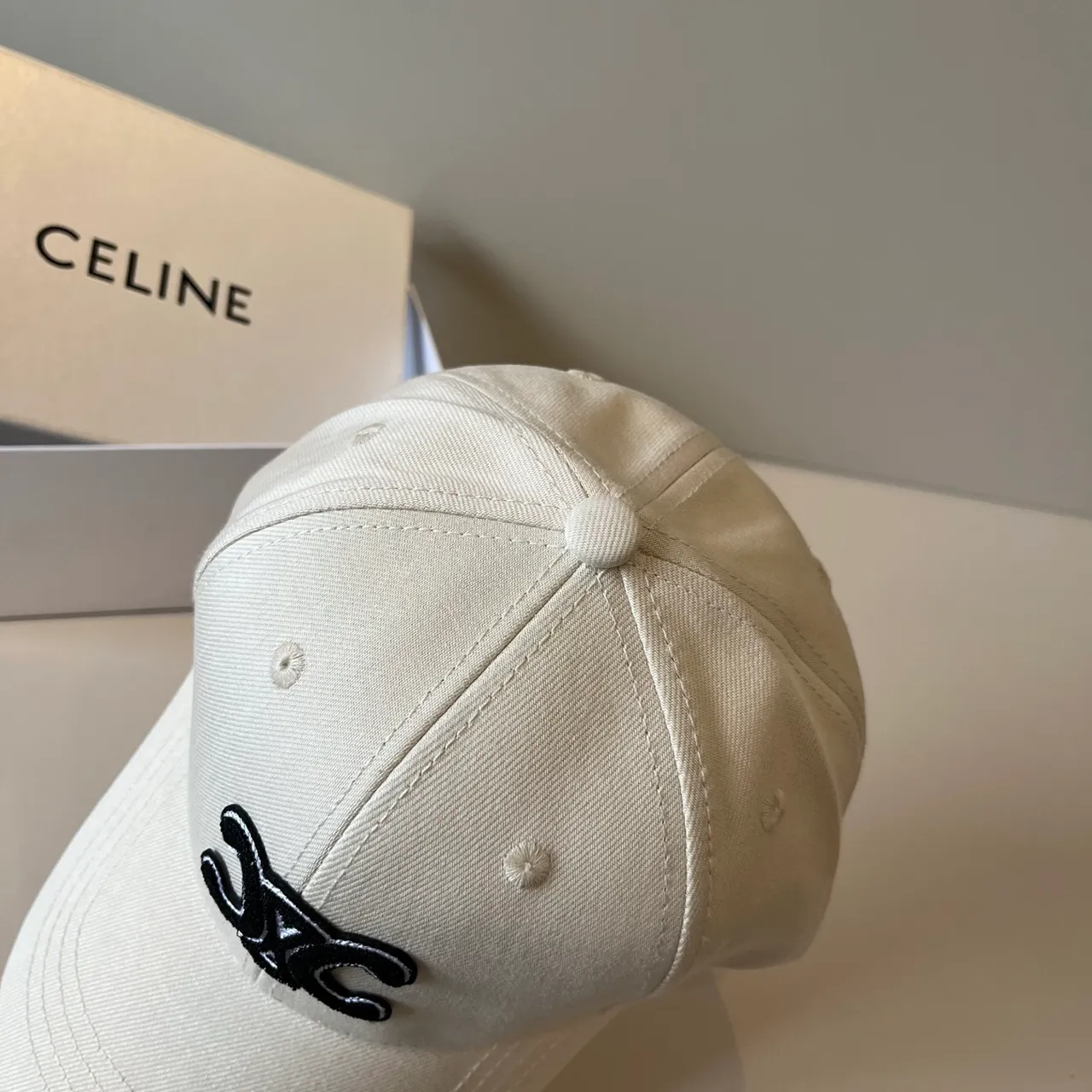 Celine Triomphe Embroidered Off-White Baseball Cap 7