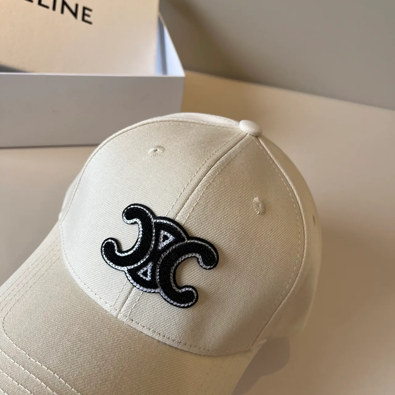 Celine Triomphe Embroidered Off-White Baseball Cap 8