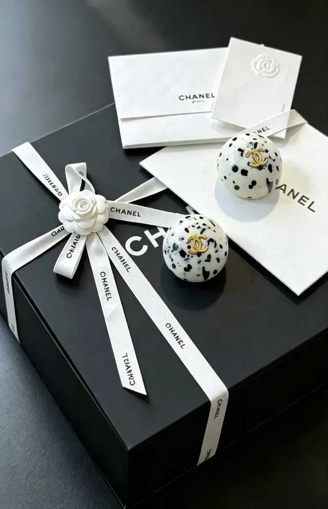 Chanel Ball White Black Spherical Speckled Resin Earrings 8