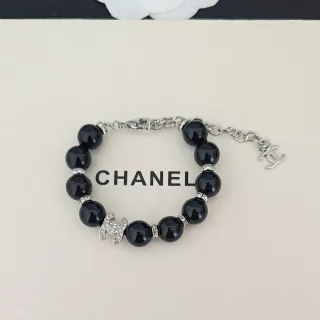 Chanel Beaded Bracelet Black Silver Crystal-Accented Bracelet