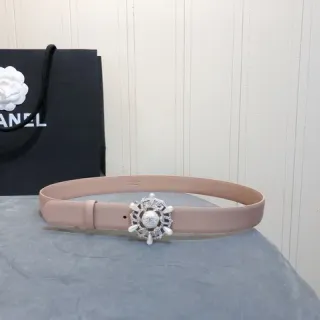 Chanel Beige White Narrow Ornate Jeweled Camellia-Style Buckle Leather Belt