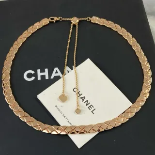 Chanel Bijoux Fantaisie Quilted Diamond-Link Gold-Tone Choker Necklace
