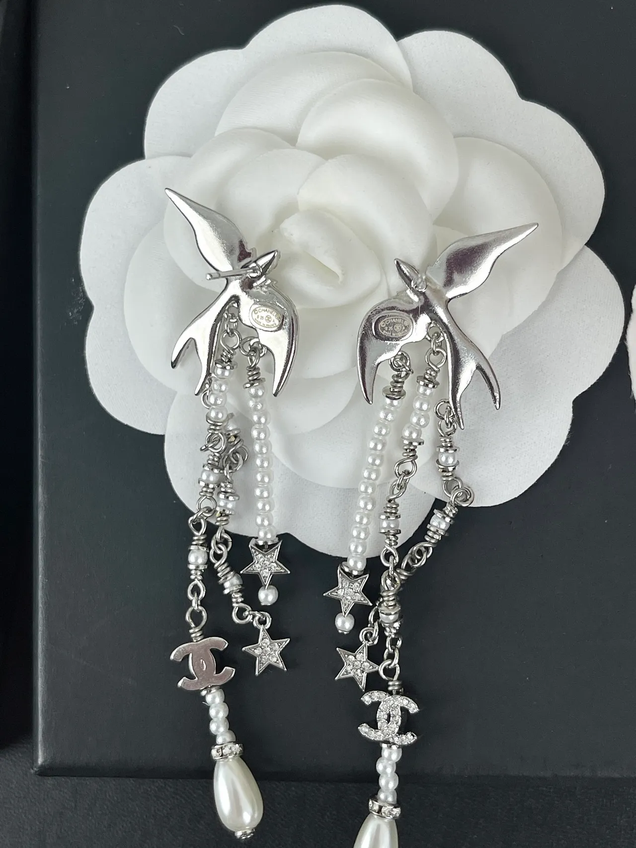 Chanel Bird Motif Pearl and Crystal Dangle Earrings 3