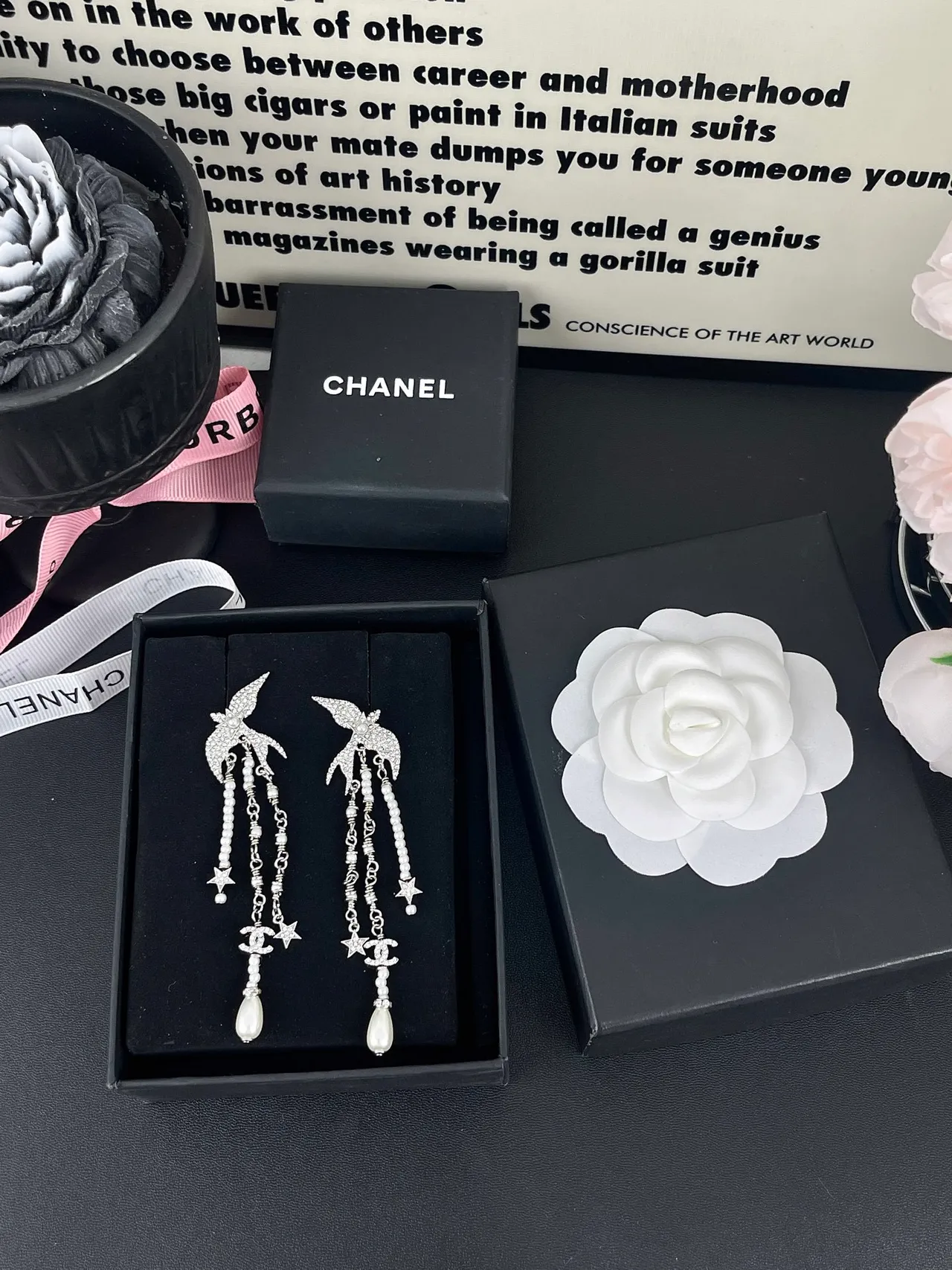 Chanel Bird Motif Pearl and Crystal Dangle Earrings 4