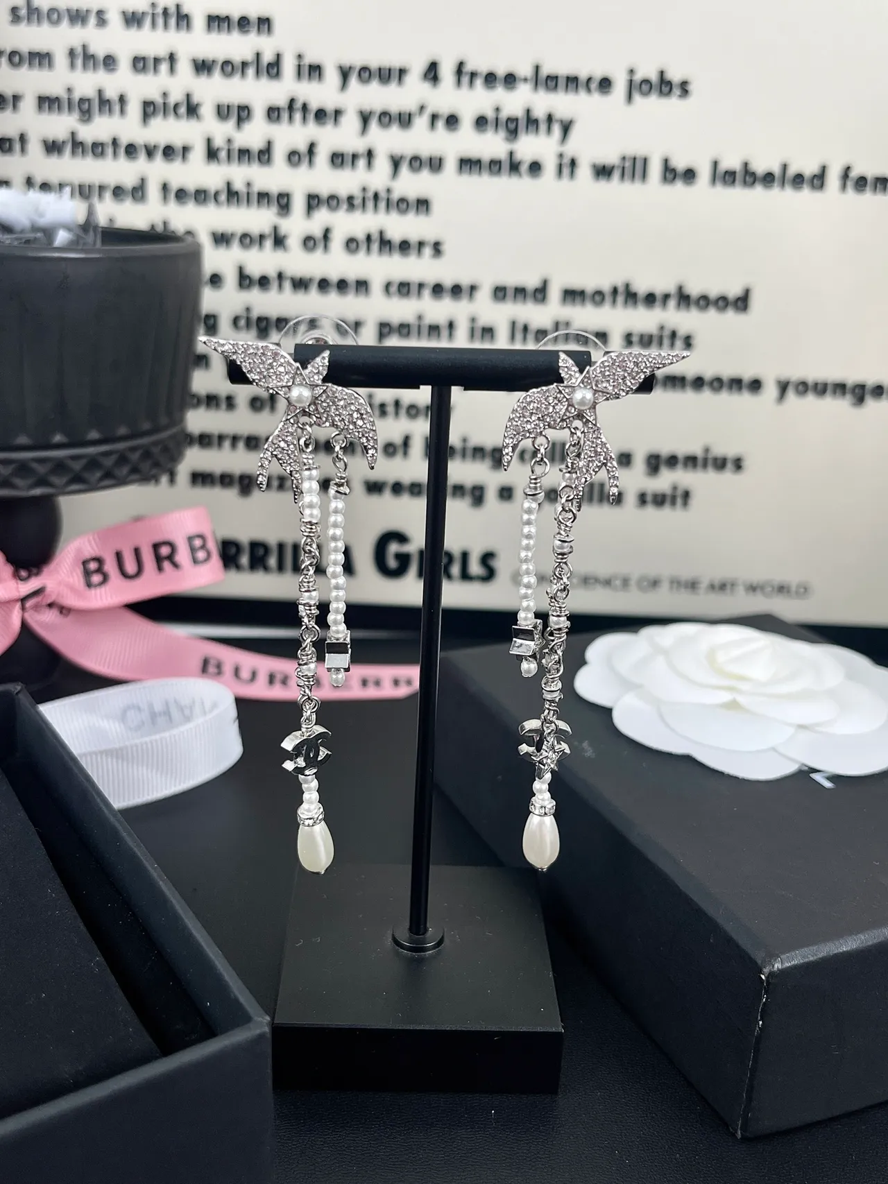 Chanel Bird Motif Pearl and Crystal Dangle Earrings 5