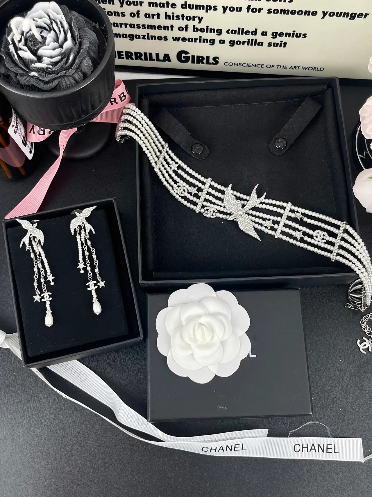 Chanel Bird Motif Pearl and Crystal Dangle Earrings 6