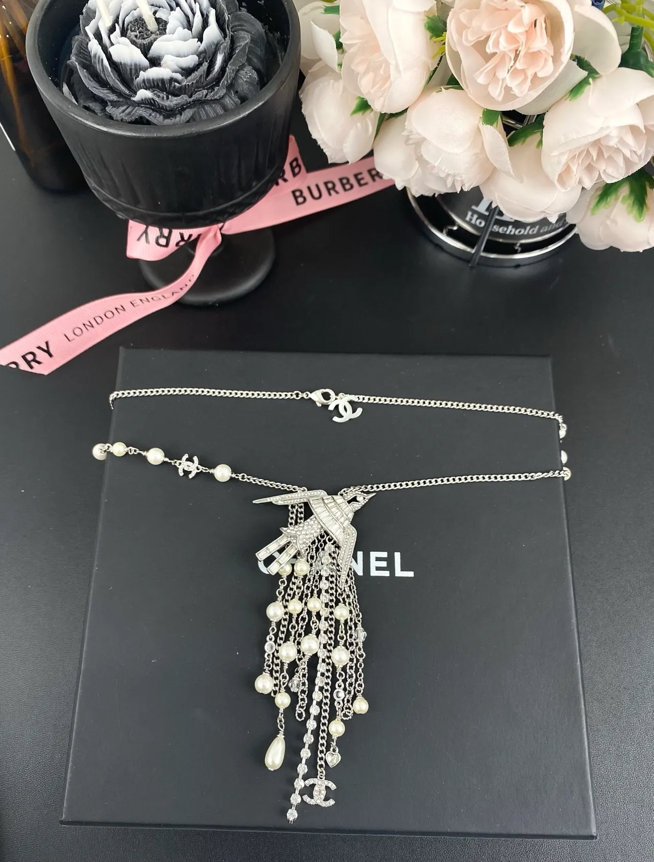 Chanel Bird Pendant Pearl and Crystal Fringe Necklace 7