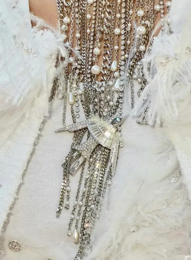 Chanel Bird Pendant Pearl and Crystal Fringe Necklace 9
