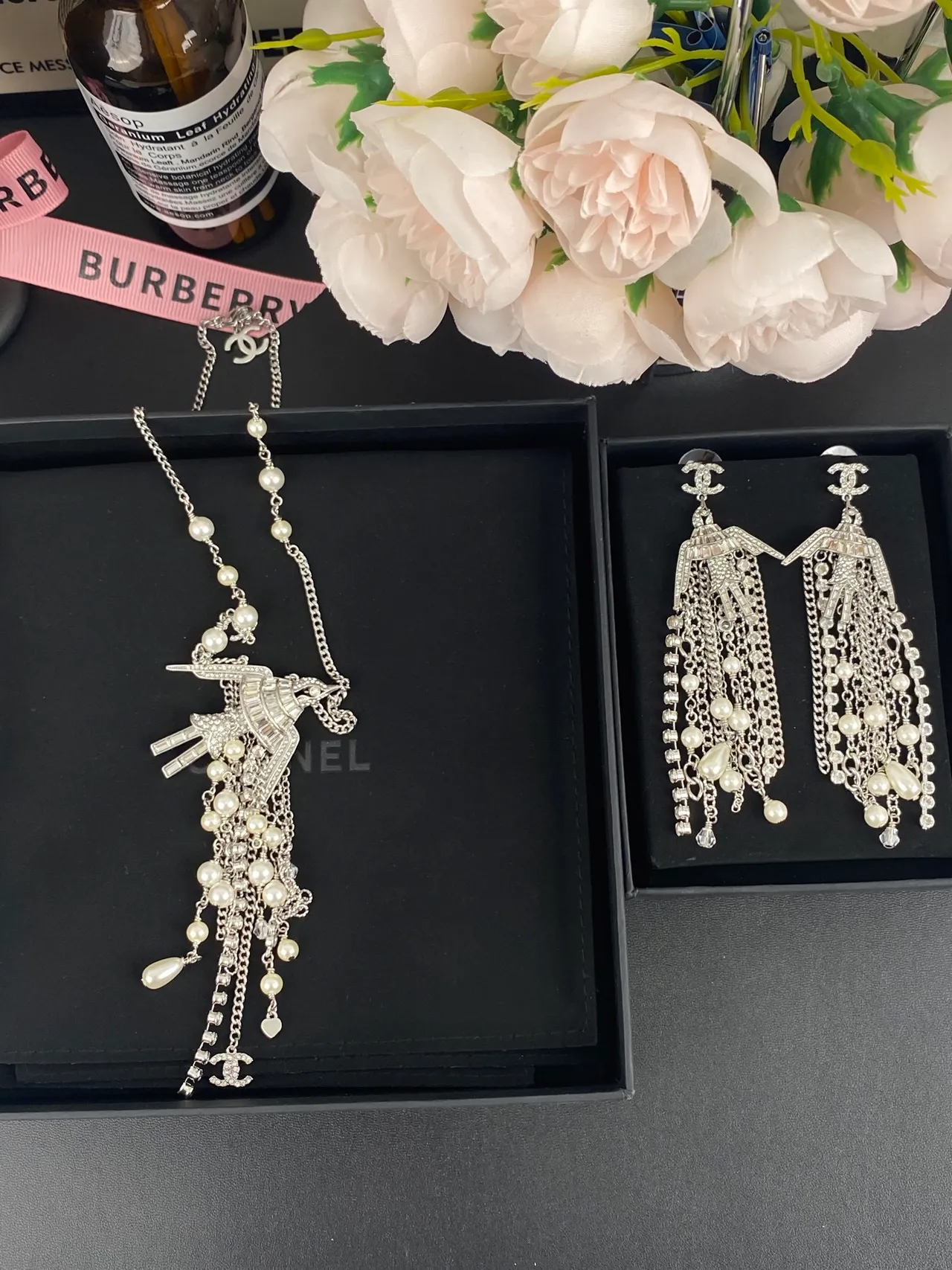 Chanel Bird Pendant Pearl and Crystal Fringe Necklace 11