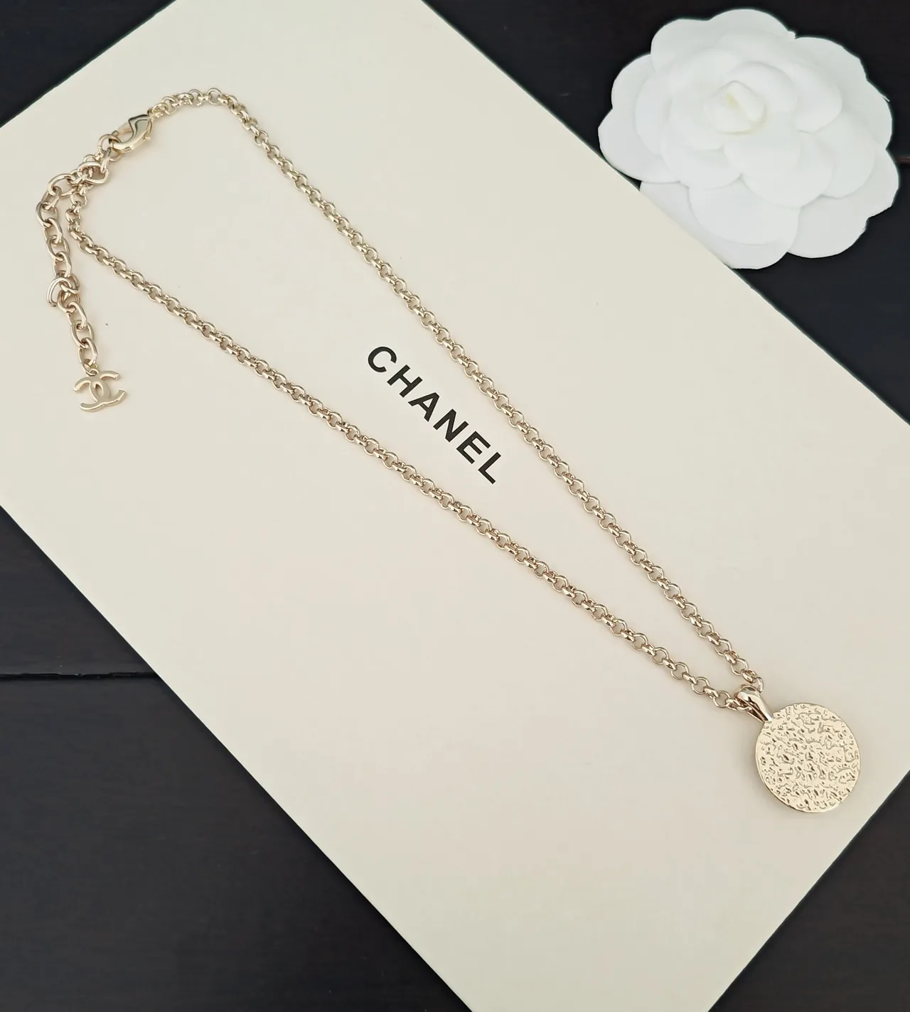 Chanel Black Gold Octagonal Pendant Enamel Necklace 3