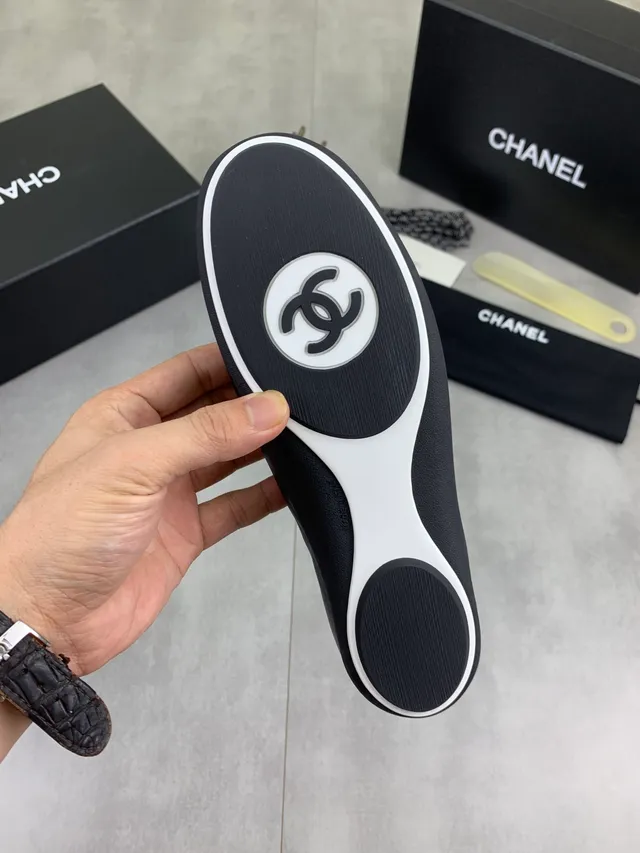Chanel Black Pink Sock-Fit Knit Upper Leather Toe Cap Ballet Flat 5