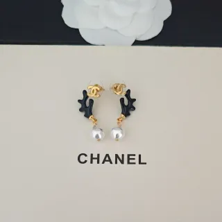 Chanel Black Resin Antler Pearl Drop Earrings