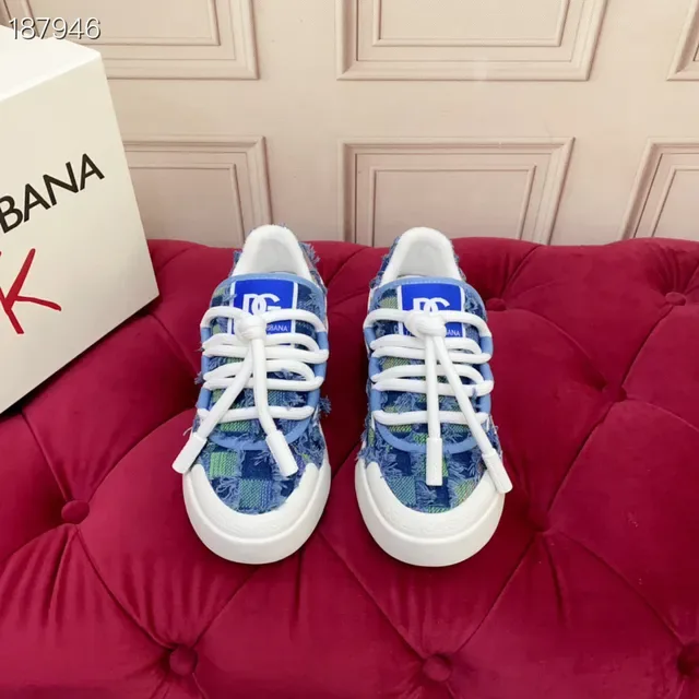 Chanel Blue Multicolor Frayed Denim Patchwork Plaid Grid Pattern Lifestyle Sneakers 7
