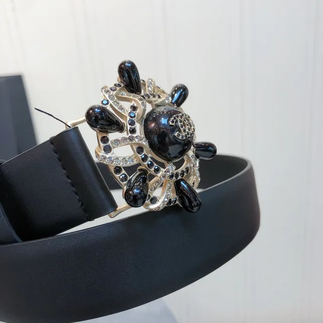 Chanel Camellia Belt Black Silver Smooth Leather Belt 2