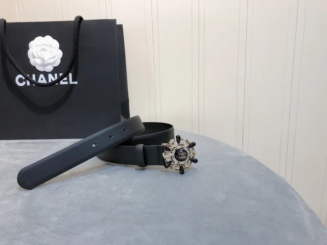 Chanel Camellia Belt Black Silver Smooth Leather Belt 4