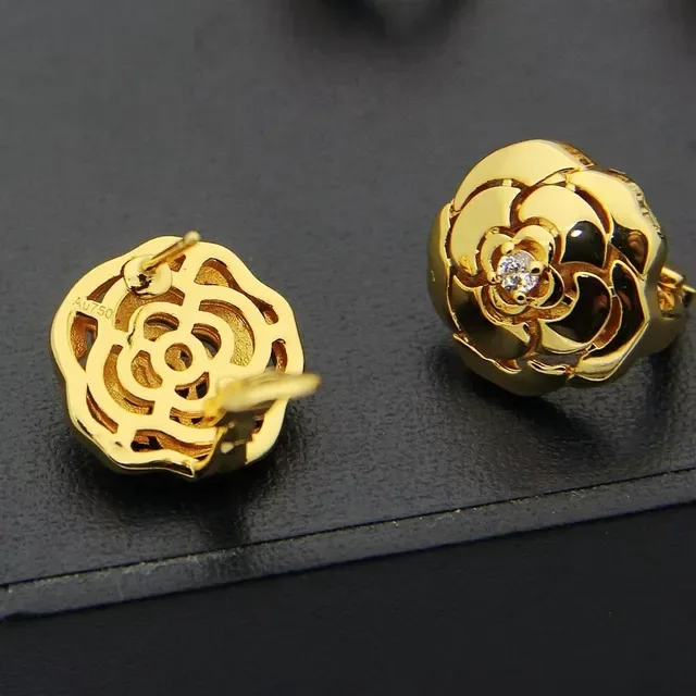 Chanel Camellia Brincos de Motivo Floral de Metal Aberto Dourado 2