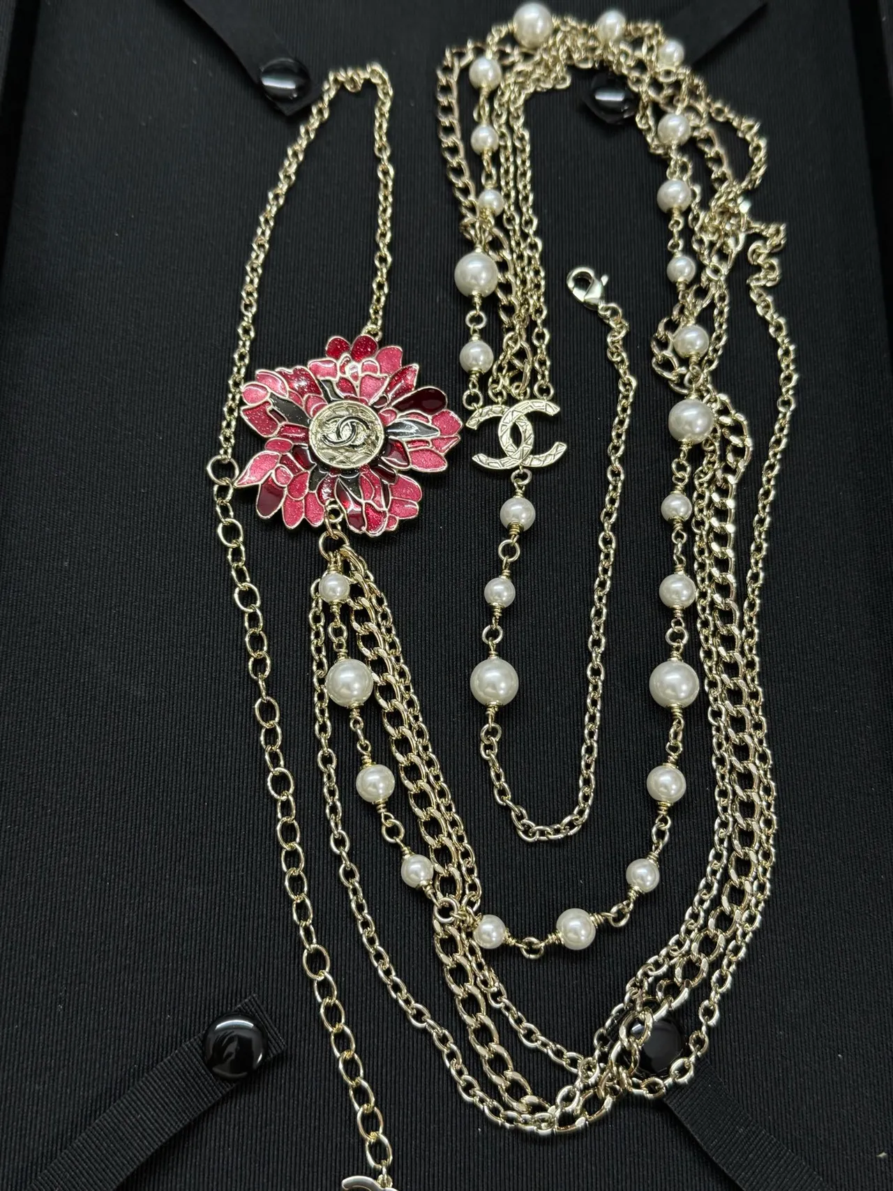 Chanel Camellia Pearl and Chain Necklace 6