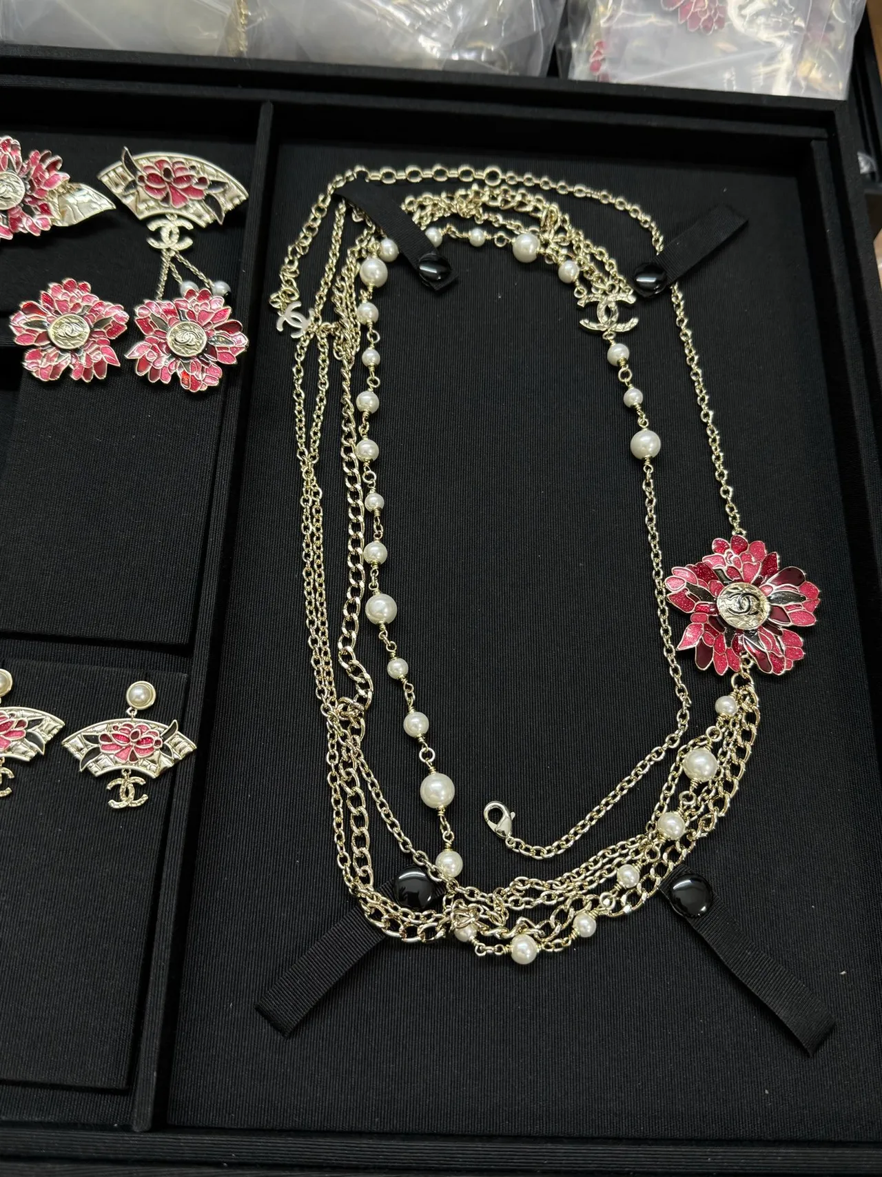 Chanel Camellia Pearl and Chain Necklace 9