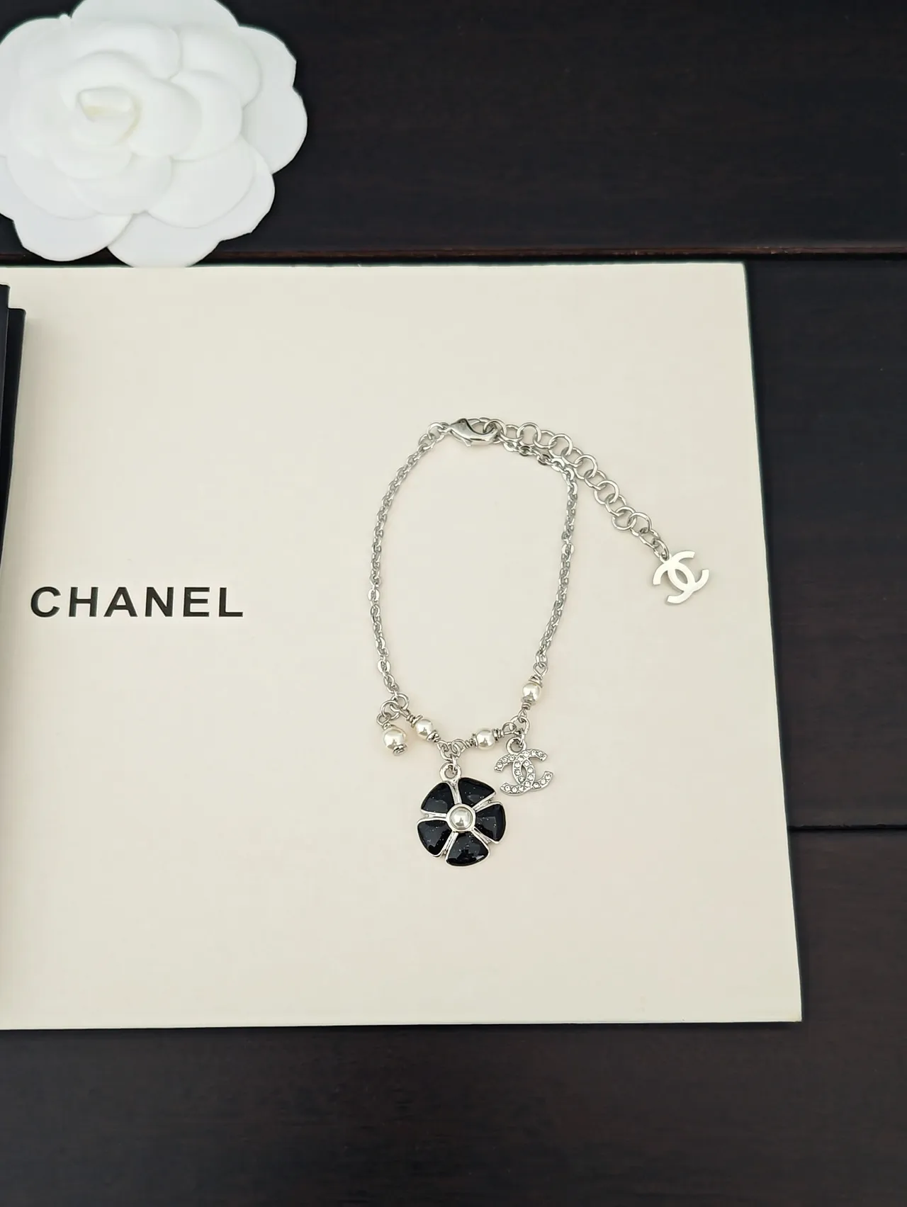 Chanel Camellia Pearl and Crystal CC Charm Bracelet 5