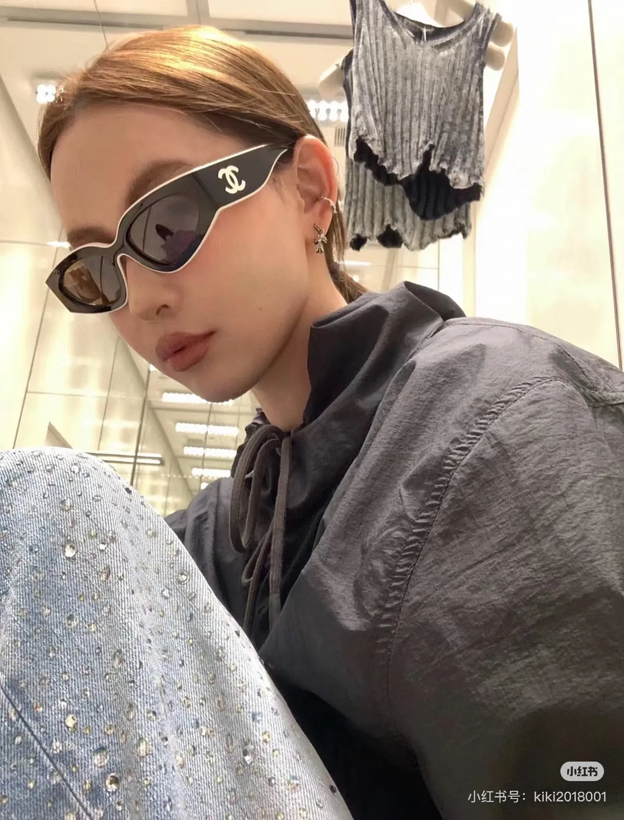 Chanel Yeux de chat Noir Beige Silhouette Monture fine en acétate Lunettes de soleil 6