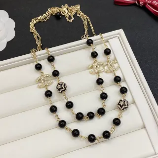Chanel CC 水晶串珠 黑金 项链