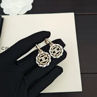 Chanel CC Chain Motif Gold-Tone and White Earrings