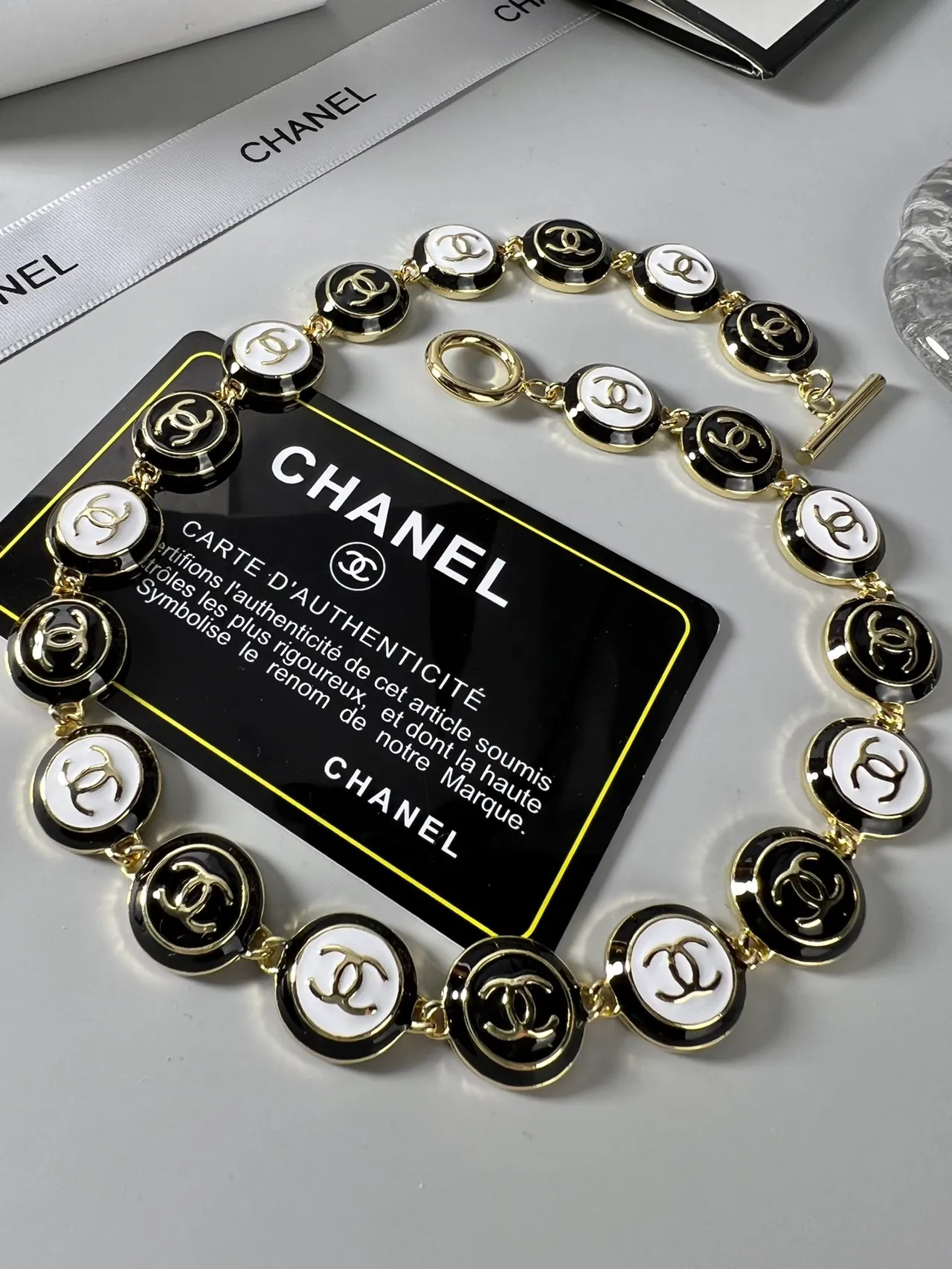 Chanel CC Logo Link Bracelet Black White Enamel Disc Links Interlocking Bracelet 5