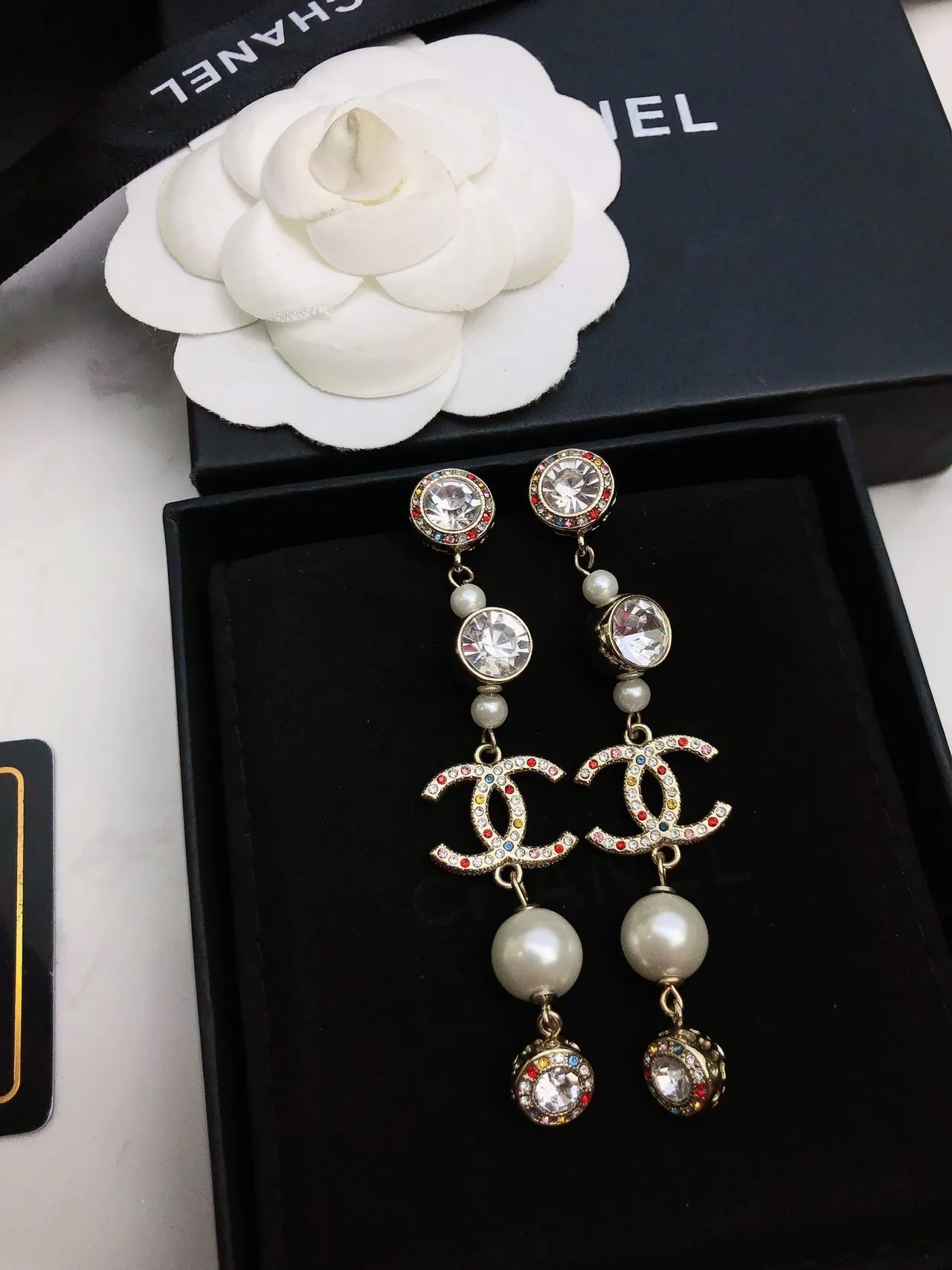 Chanel CC Logo Pearl and Crystal Drop Earrings 5