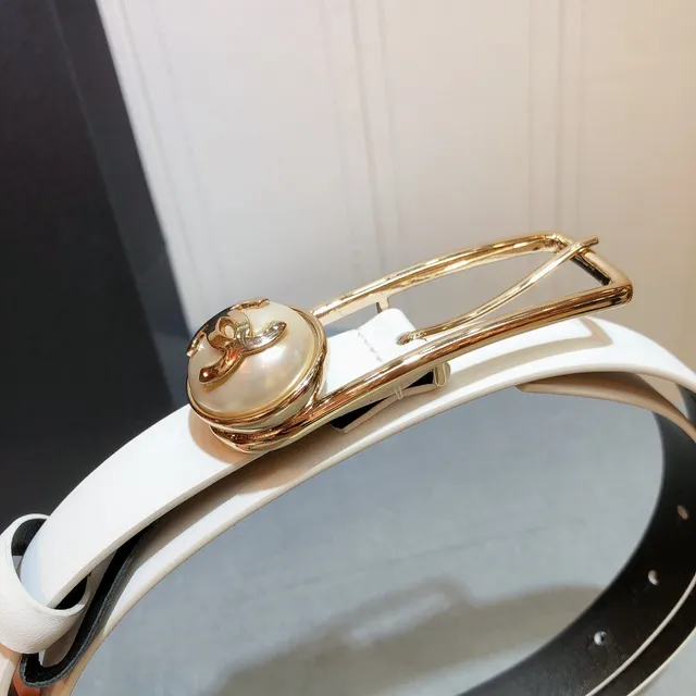 Chanel CC Pearl Belt White Gold Smooth Hardware Leather Belt 2