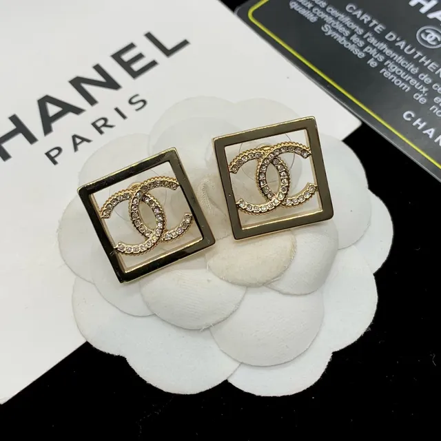 Chanel CC Square Pavé Crystal Gold-Tone Earrings 3