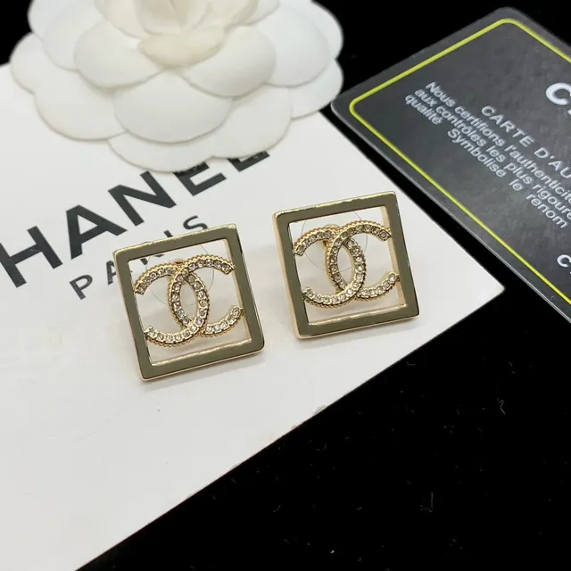 Chanel CC Square Pavé Crystal Gold-Tone Earrings 5