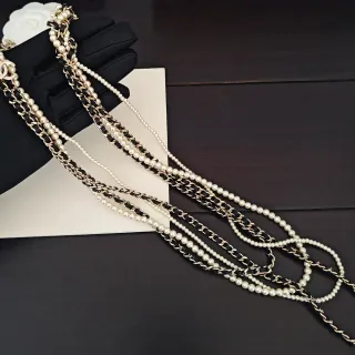 Chanel Classic Pearl Chain Necklace Gold Black White Necklaces