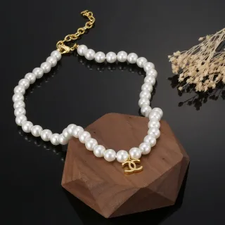 Chanel Classic Pearl Necklace White Gold Strand CC Pendant Necklace