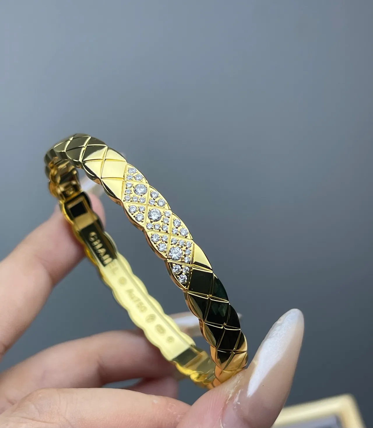 Chanel Coco Crush Quilted Pavé Crystal Bangle Bracelets 2
