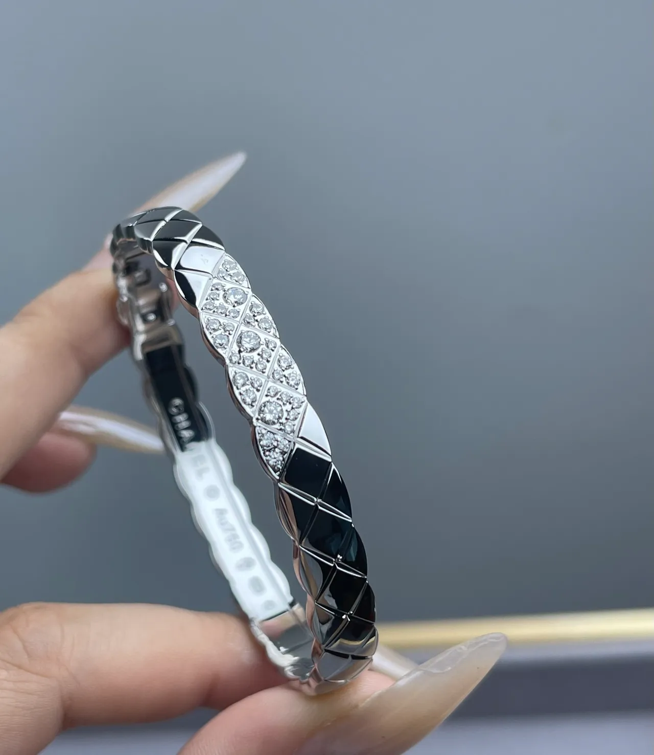 Chanel Coco Crush Quilted Pavé Crystal Bangle Bracelets 3