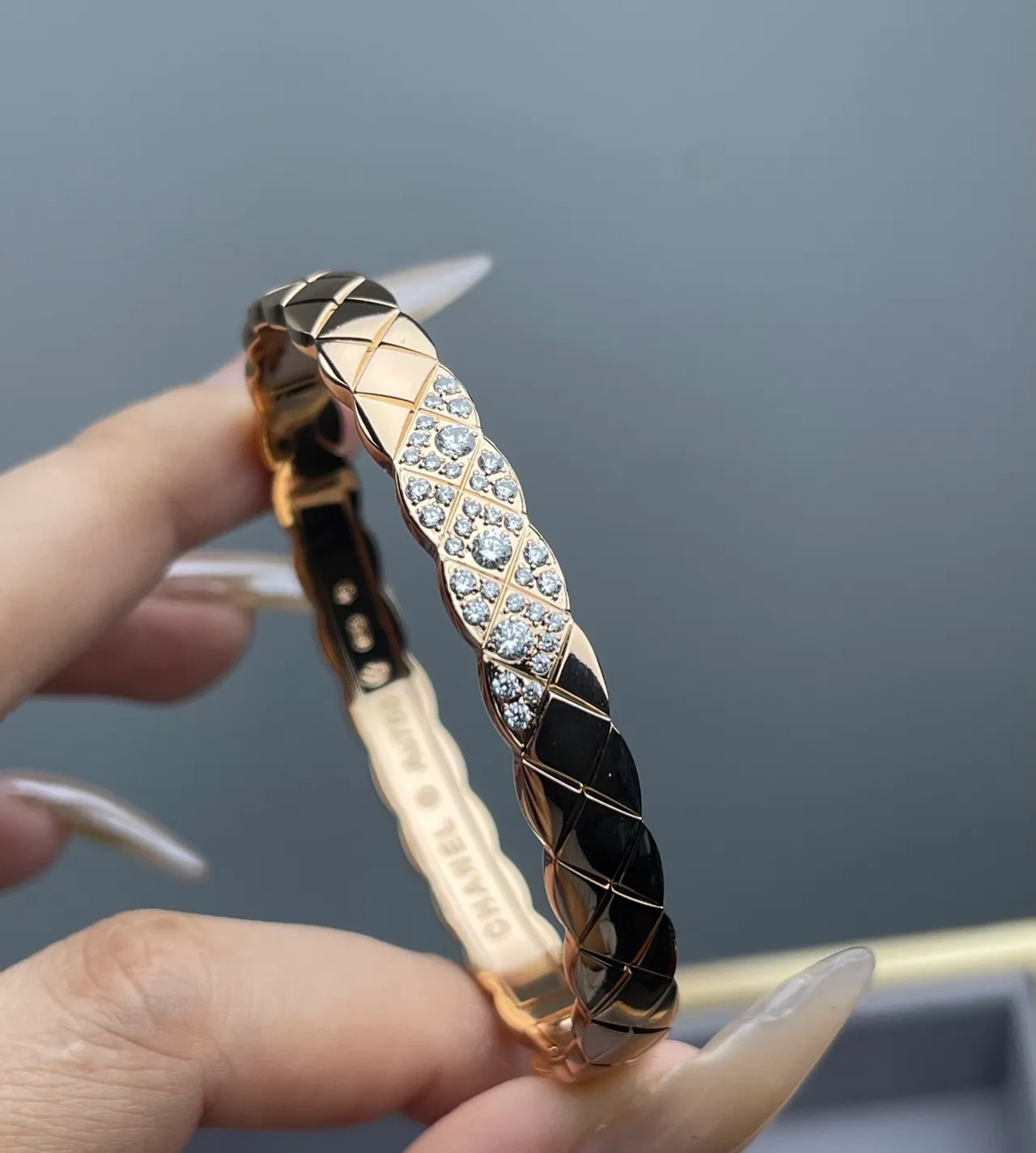 Chanel Coco Crush Quilted Pavé Crystal Bangle Bracelets 4