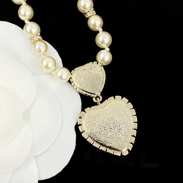 Chanel Coeur Beige Silver Pearl Strand Double Heart Pendant Necklace 4