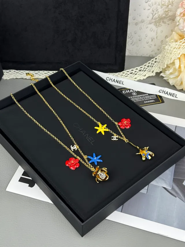 Chanel Floral Charm Gold-Tone Enamel Necklace 2