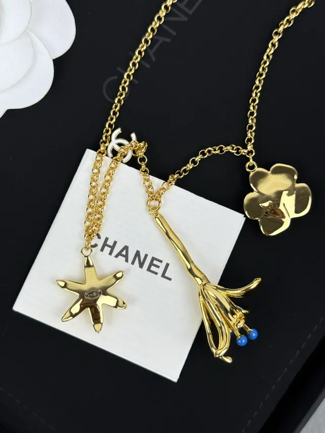 Chanel Floral Charm Gold-Tone Enamel Necklace 6
