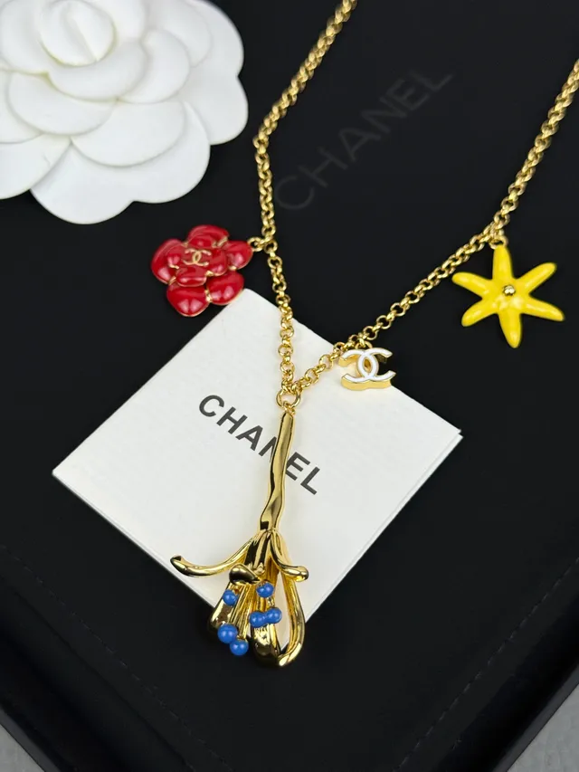 Chanel Floral Charm Gold-Tone Enamel Necklace 7
