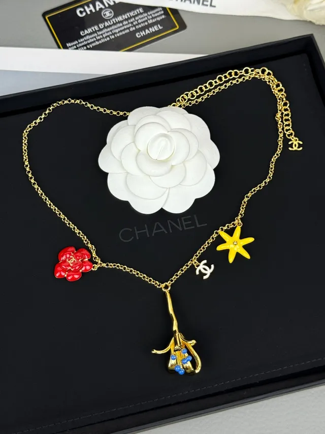 Chanel Floral Charm Gold-Tone Enamel Necklace 9
