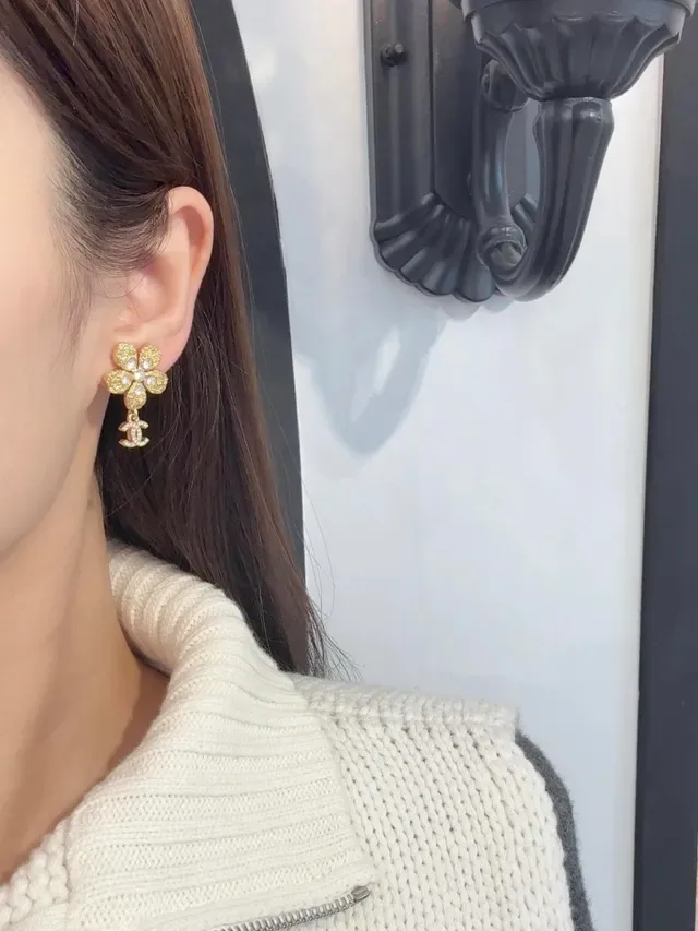 Chanel Floral Crystal Drop Earrings 2